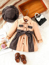 Baby Girl's Beige & Black Striped Sleeve Dress with Pockets - Cute Spring/Fall Outfit, Charming Outfit, Comfortable Wear, Stylish Outfit, Toddler Fashion FD6145E