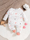 Cute Baby Girl Onesies Knitted Fabric Long Sleeve Footed Romper, Cartoon Pattern, Crew Neck, Slight Stretch, All-season, Regular Fit, for Outdoor BS6137B