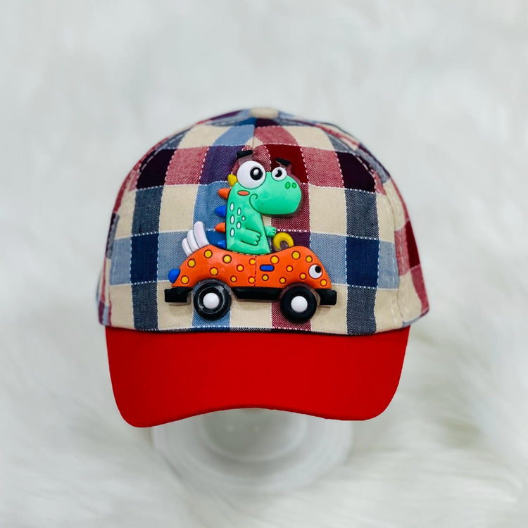 Children's Fashion RED Check Dino Cap CP5018B