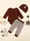 3pcs Newborn Boys Football Outfit Set, Long Sleeve Cotton Crew Neck Pullover with Geometric Pattern Striped Pants and Matching Hat, Casual Sports Theme Fall/Winter Clothing, for Outdoor BS6140G