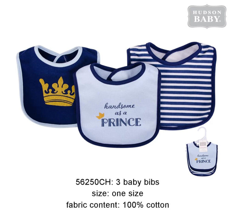 HB Handsome as Prince Pack of 3 Towel Bibs BB2026B