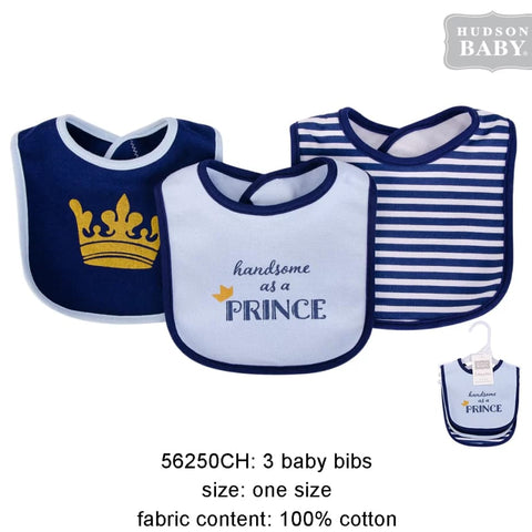 HB Handsome as Prince Pack of 3 Towel Bibs BB2026B