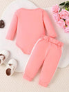 Spring and Autumn Style Infant and Toddler Baby Girl Round Neck Letter Print Long Sleeve Triangle Ha Shirt and Pants Casual Two-Piece Set Targeted Development BS6140E