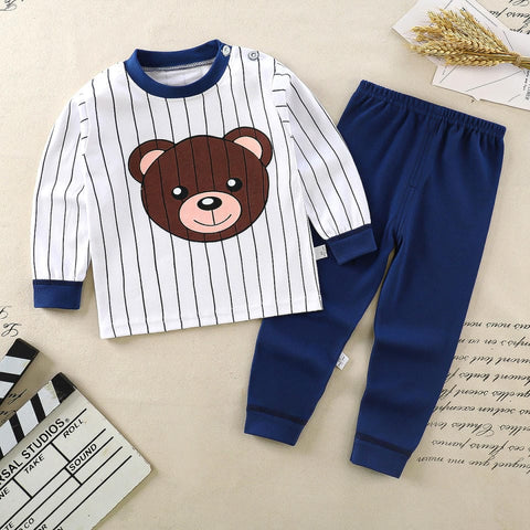 White & Blue Lines Bear Shirt & Trouser 2 Pc Set NS6050B