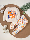 Cartoon Pattern Suit Round Neck Casual Sweatshirt and Handsome Full Print Trousers Two-piece Set, Perfect for Outdoor TS6038I