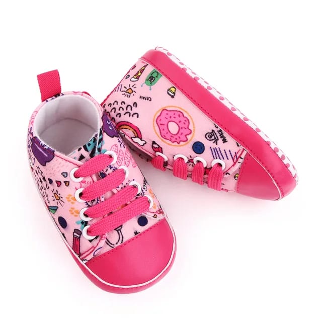 Pink Cartoon Print with Laces Booties BTS9021A