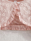 Girls' Floral Textured Long Sleeve Ruffle Cardigan and Sleeveless Tulle Dress Set FD6107B
