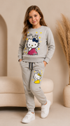 Gray Baby Girl Cute Sequence Hello Kitty Fashionable Long Sleeve Sports Sweatshirts + Trouser Autumn & Winter Flees Clothes Set Outdoor Wear TS6412B