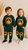 2 PC Green Baby and Children's Autumn & Winter Flees Cartoon Print Casual Sweatshirt Sweatshirt and Trouser Set TS6412C