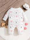 Cute Baby Girl Onesies Knitted Fabric Long Sleeve Footed Romper, Cartoon Pattern, Crew Neck, Slight Stretch, All-season, Regular Fit, for Outdoor BS6137B