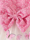 3pcs Adorable Girls' Butterfly-Themed Outfit: Long Sleeve Ruffle Crop Top, Sleeveless Tulle Dress & Bow Headband - Polyester Blend, Perfect for Casual Wear, Perfect for Outdoor FD6102C