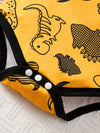 Casual Three-piece Set: Yellow Short-sleeved Cartoon Dinosaur Printed Shirt, Versatile Black Pants, and Colorful Cute Hat BS6140H