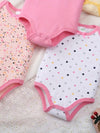 5pcs Baby's Comfy Cotton Triangle Bodysuit, Flower & Polka Dots Pattern & Embroidery Casual Short Sleeve Romper, Toddler & Infant Girl's Outdoor Clothes For Summer, As Gift BS6098H