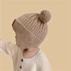 Winter Bear Knit Hat with Double Ball Pom-Poms - Soft Warm Ear Flaps, Mixed Colors Cozy Unisex Cap, Fits 1-3 Years Old Children CP5104C