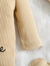 Baby Outdoor Printed Long Sleeve Ribbed Cotton Body Suit with Open Crotch + Hat and Gloves BS6137G