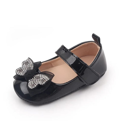 Black Ribbon Bow Solid Color Hook Loop Baby Girls Casual Shoes SH7105B