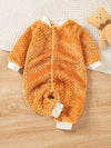 Cozy Bear-Embroidered Boys' Onesie - Warm Winter Bodysuit for Indoor & Outdoor Wear, Machine Washable, Perfect for Outdoor BS6403B