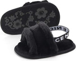 Balck Baby Girls Soft Sole Fur Slippers SLP8013B