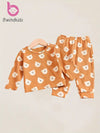 1 Set Bwindkids Baby Girl Cartoon Bear Print Knit Set, Blend with Elastane, Casual Loose Fit, 2pcs Outfit FD6127B
