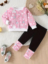 Pink Love Star Plush Cute Girls' Baby Long Sleeve Long Pants Spring and Autumn Outerwear Two-piece Set FD6405I