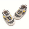 Gray Breathable British Style Baby Sneakers - Non-Slip Soft Sole Casual Walking Shoes with Geometric Pattern, Mid-Top Design for Infants & Newborns, All-Season Outdoor & Daily Wear Shoes SH7169B