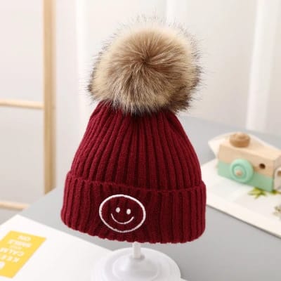 Maroon Knitted Smile Winter Warm Cap CP5073B