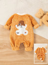 Cozy Bear-Embroidered Boys' Onesie - Warm Winter Bodysuit for Indoor & Outdoor Wear, Machine Washable, Perfect for Outdoor BS6403B