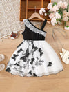 Elegant Lace-Trimmed Off-Shoulder Dress for Girls - Butterfly Embroidery, Tulle Skirt, Perfect for Birthdays & Parties, Summer Fashion, Party Dress FD6112B