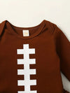 3pcs Newborn Boys Football Outfit Set, Long Sleeve Cotton Crew Neck Pullover with Geometric Pattern Striped Pants and Matching Hat, Casual Sports Theme Fall/Winter Clothing, for Outdoor BS6140G
