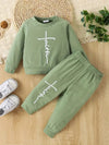 Baby Faith Print Two-piece Set, Long Sleeve Crew Neck Casual Sport Set For Fall Winter TS6043H