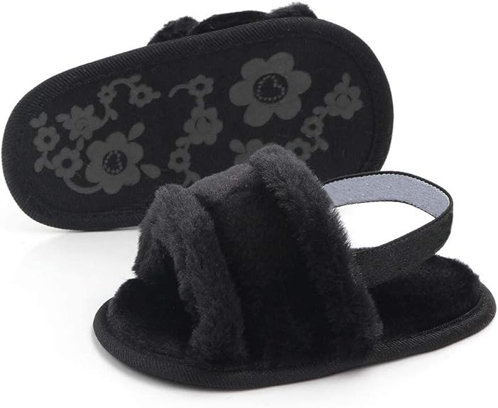 Balck Baby Girls Soft Sole Fur Slippers SLP8013B