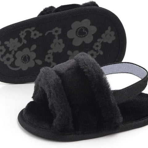 Balck Baby Girls Soft Sole Fur Slippers SLP8013B