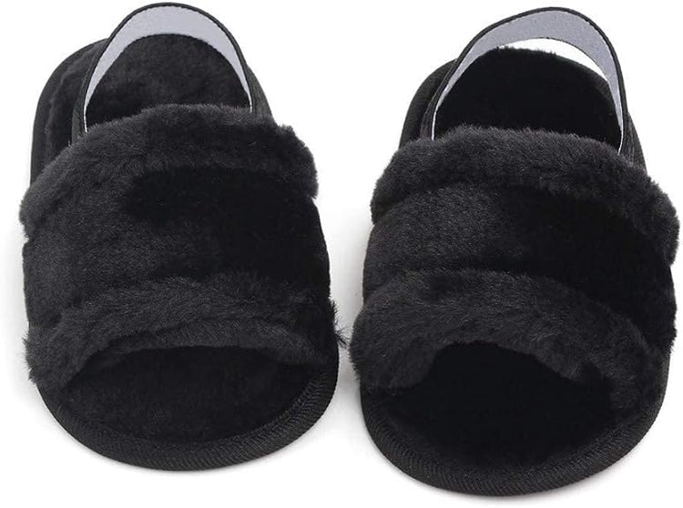 Balck Baby Girls Soft Sole Fur Slippers SLP8013B