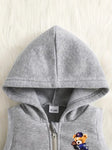 Gray Boys' 3pcs Fleece-Lined Hoodie & Vest Set - Casual Sportswear with Zip Detail TS6039