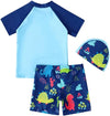 Sky Blue Shirt & Short Swimsuit 2 PCs Set with Cap SWM6154B