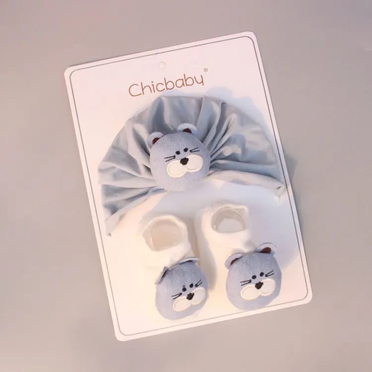 CB Gray & White Cap and Booties Set CP5066B