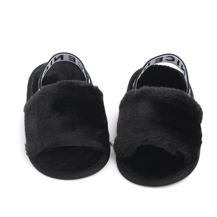 Balck Back Stripes Heart Fur Slippers SLP8002A