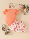 Short-sleeved Ha'er + Flower Print Cake Skirt + Headwear Bow Three-piece Set BS6101I