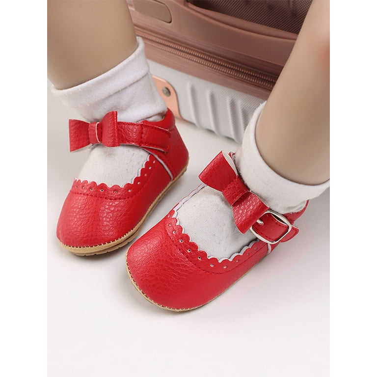 Baby Girls Red Bow Buckle Comfortable Shoes SH7098D