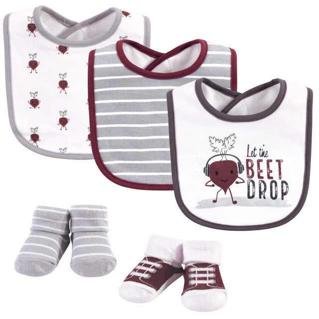 HB 5 Pieces Bibs & Socks Set, Drop the Beet BB2009A