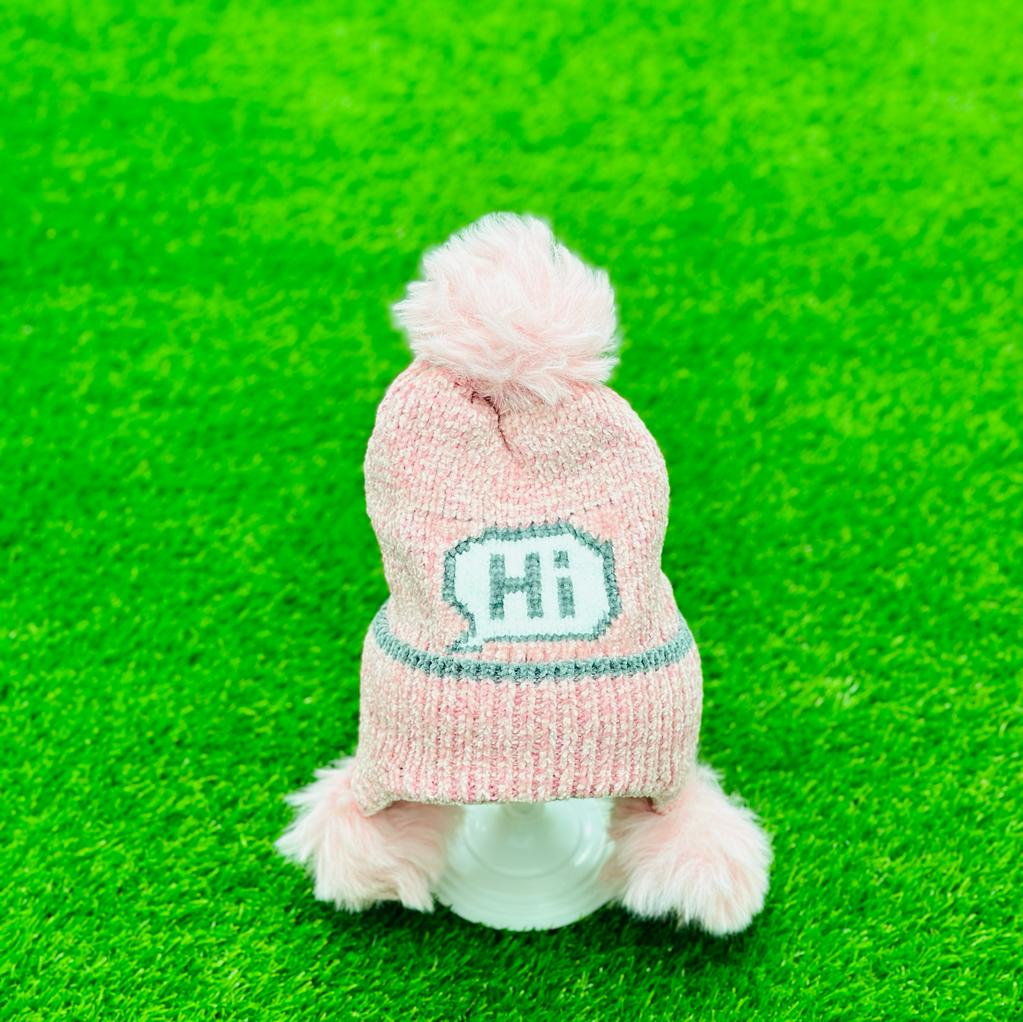 Pink Winter Warm "Hi" Wool Cap CP5005E