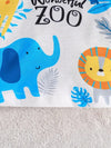 Wonderful Zoo Print Long Sleeve Top and Blue Overalls Pants Set - Casual Knit Fabric, Polyester and Spandex Blend, Animal Pattern, Regular Fit for Fall/Winter, for Outdoor DNG6095