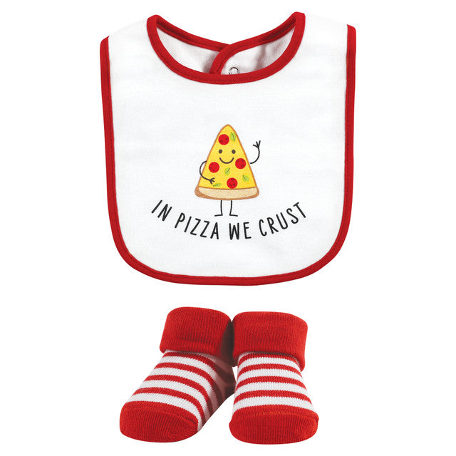 HB Infant Boy 5 Pieces Cotton Bibs and Socks Set, Boy Pizza Taco BB2006F