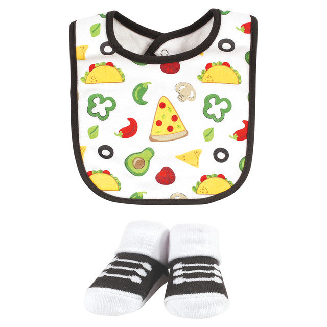 HB Infant Boy 5 Pieces Cotton Bibs and Socks Set, Boy Pizza Taco BB2006F