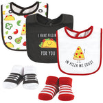 HB Infant Boy 5 Pieces Cotton Bibs and Socks Set, Boy Pizza Taco BB2006F