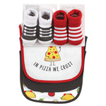 HB Infant Boy 5 Pieces Cotton Bibs and Socks Set, Boy Pizza Taco BB2006F