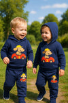 Navy Blue Cartoon Design Baby sweatshirt & Trouser Set - Soft Fleece Stuff, Machine Washable - Perfect for Winter, Perfect for Outdoor TS6419P
