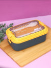 Yellow & Navy Blue Portable Rectangle Lunch Box With Spoon Set 800 ML BCP1059D