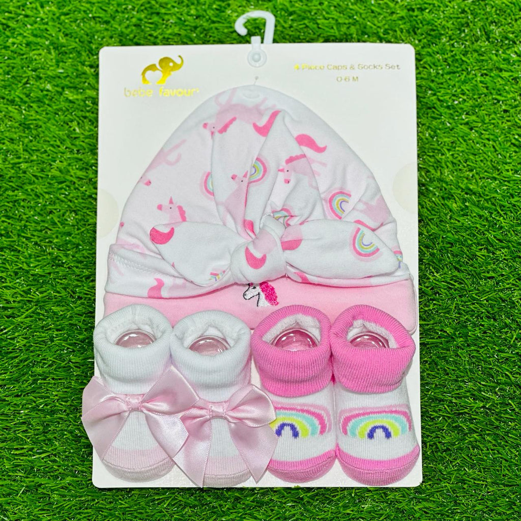 BF Pink+White 4 Pieces Caps & Socks Set CP5013E