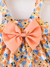 2pcs Set Summer Fashion Floral Print Sleeveless Dress and Matching Hat for Baby Girls, Cute Polyester Beach Dress with Bow Detail and Wide Hem, No Sling, Regular Fit FD6124C